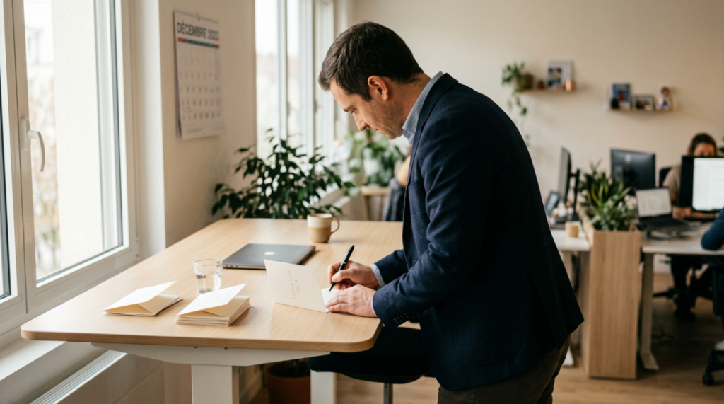Carte de vœux d'entreprise : le guide complet 2027 (format, texte, timing, budget, envoi)