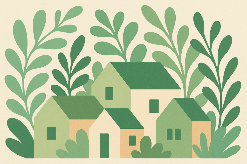 Maisons feuillage vert