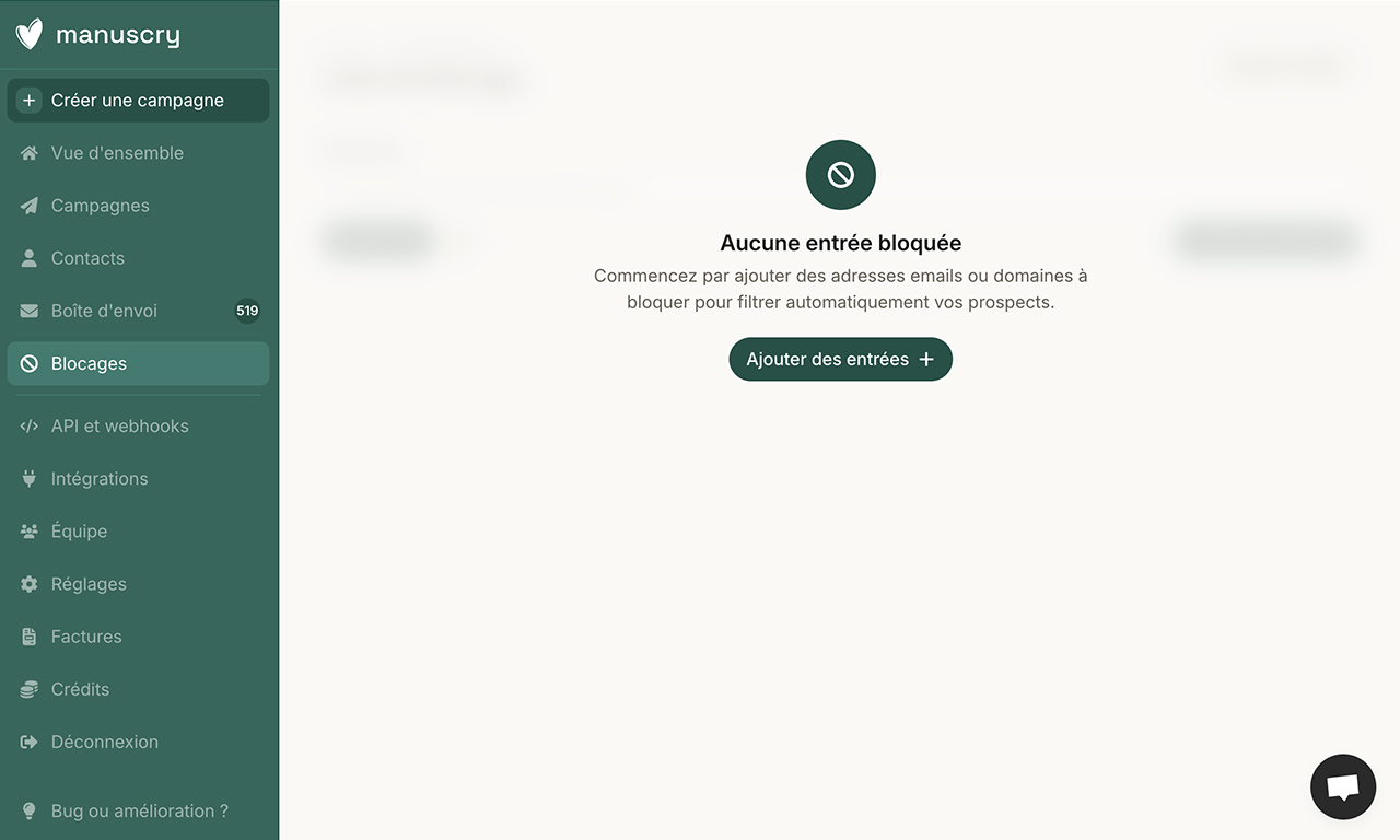 Cette page permet de voir les contacts bloqués.