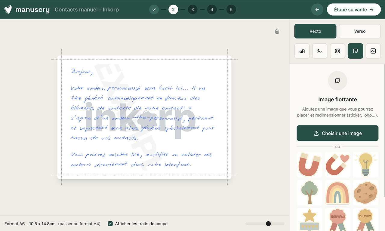 Cette page montre comment ajouter une image flottante à son courrier dans l’éditeur de courrier.